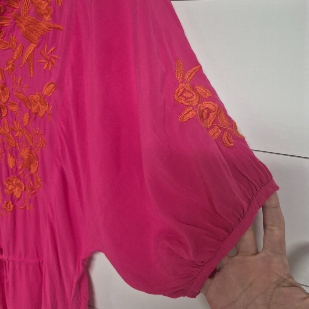 Ivu Jane Pink Boho Embroidered Tunic Top M With Floral & Bird Design - Picture 3 of 9